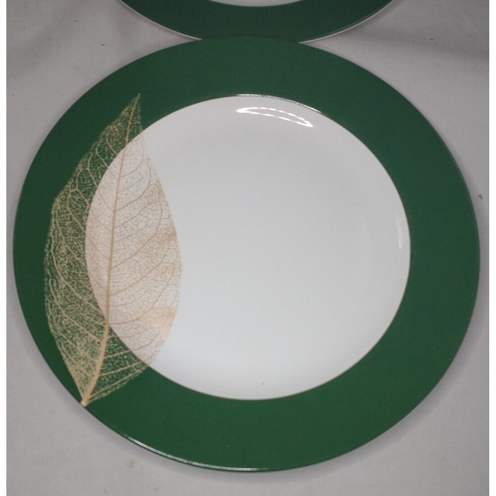 Target Home Accent 8" Sandwich Salad Plate White Green Rim W/ Gold Leaf Set of 4